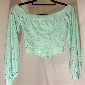 ✨COTTAGECORE🍄 Mint Green Long-sleeve Crop